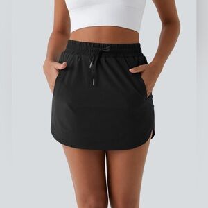 Halara High‎ Waist Drawstring Pocket 2-in-1 Curved Hem Mini Golf Skirt Black XS